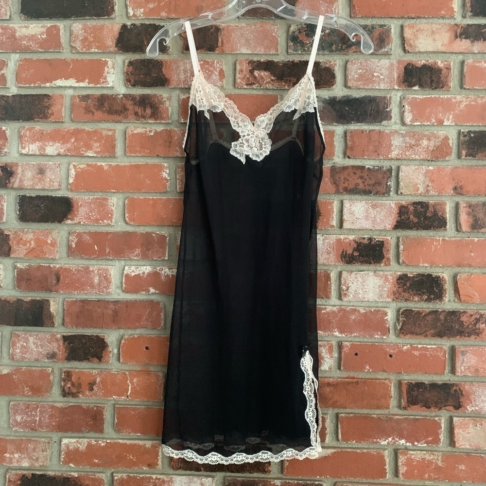 Victorias Secret Y2K Fairycore Sheer Chemise Dress Black Pale Pink Lace Sz M